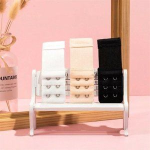 2 Hook Bra Extender Set of 3 Adjustable Black White Cream Cotton Elastane